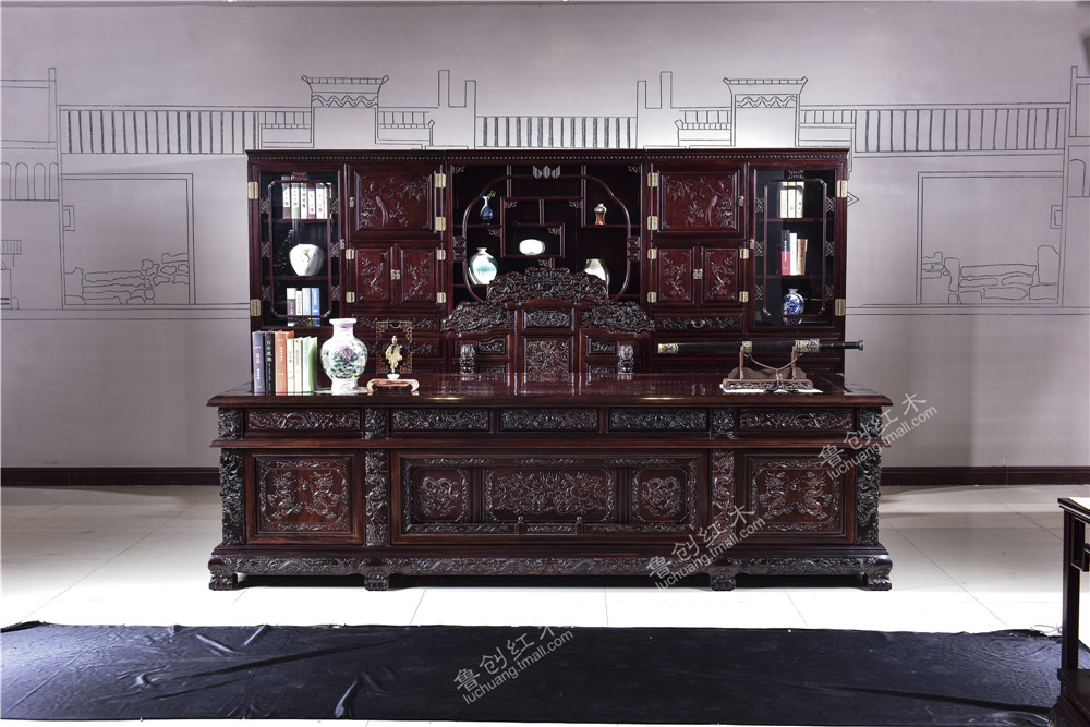 雕龍辦公桌書(shū)柜